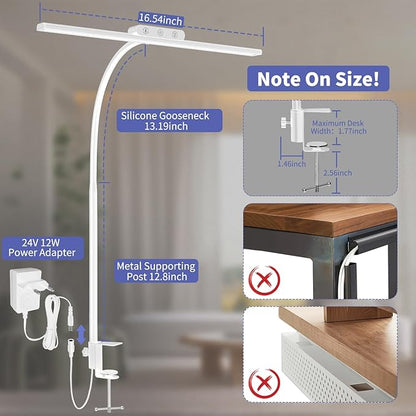 EppieBasic Desk Lamp, Architect Desk Lights for Home Office, Eye Care Led Desk Lamps with Clamp Dimmable & 4 Color Modes, 24V Bright Table Lamp Office Lighting for Working Reading Study（White） - LeafyLoom