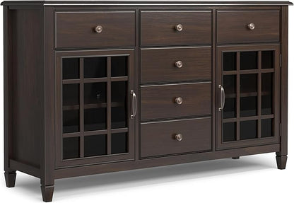 SIMPLIHOME Connaught Low Storage Cabinet, 60 inch, Chestnut Brown - LeafyLoom