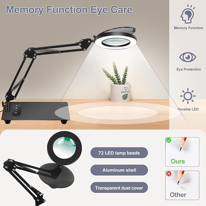 Magnifying Glass with Light with Base Controler, 5 Color Modes Stepless Dimmable LED Lighted Desk Lamp,Magnifying Glass with Light and Stand, Hands-Free Desk Magnifier Light for Craft Hobby Painting - LeafyLoom