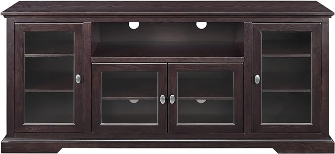 Walker Edison Brahm Classic Glass Door Storage TV Console for TVs up to 80 Inches, 70 Inch, Espresso Brown - LeafyLoom