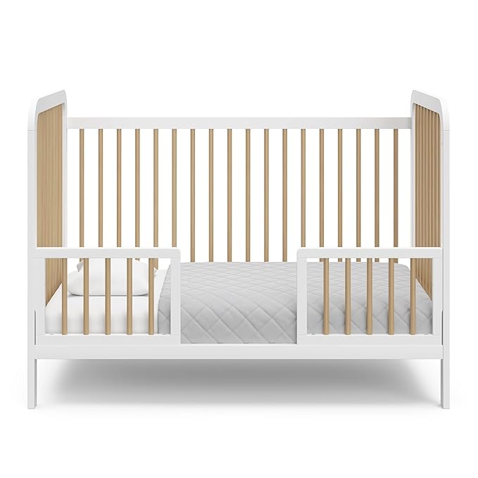 Storkcraft Pasadena 3-in-1 Convertible Crib (White with Driftwood) – GREENGUARD Gold Certified, Converts to Daybed and Toddler Bed, Fits Standard Full-Size Crib Mattress, Adjustable Mattress Height - LeafyLoom