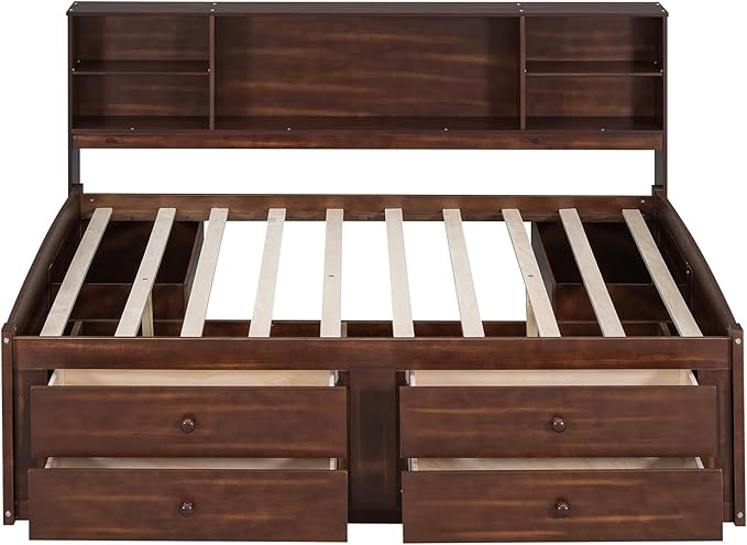 Merax Wooden Captain Bed Frame with Storage,Full Size Platform Bed with Built-in Storage Shelves,4 Drawers and 2 Cabinets,Full Size Daybed for Living Room - LeafyLoom