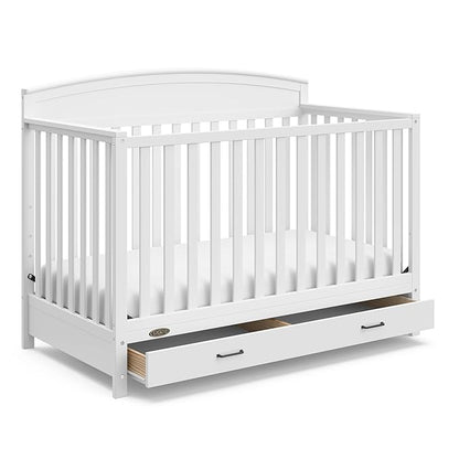 Graco Benton 5-in-1 Convertible Crib with Drawer (White) - Converts from Baby Crib to Toddler Bed, Daybed and Full-Size Bed, Fits Standard Full-Size Crib Mattress, Adjustable Mattress Support Base - LeafyLoom