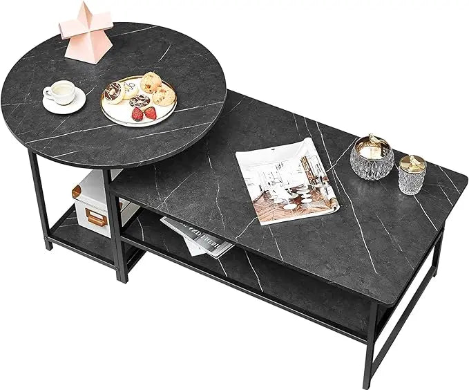 WOHOMO Coffee Table, Black Modern Coffee Tables for Living Room 2 in 1Detachable Small Center Table Set with Storage, Black Marble - LeafyLoom