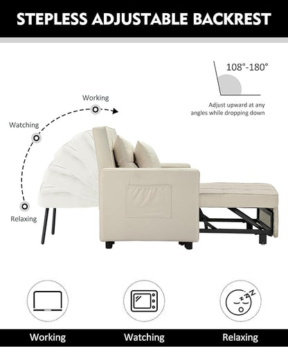 XSPRACER [UPDATED] Convertible Sleeper Chair Bed 3 in 1, Stepless Adjustable Backrest,Armchair, Sofa, Bed, Linen, Warm White, Single One - LeafyLoom