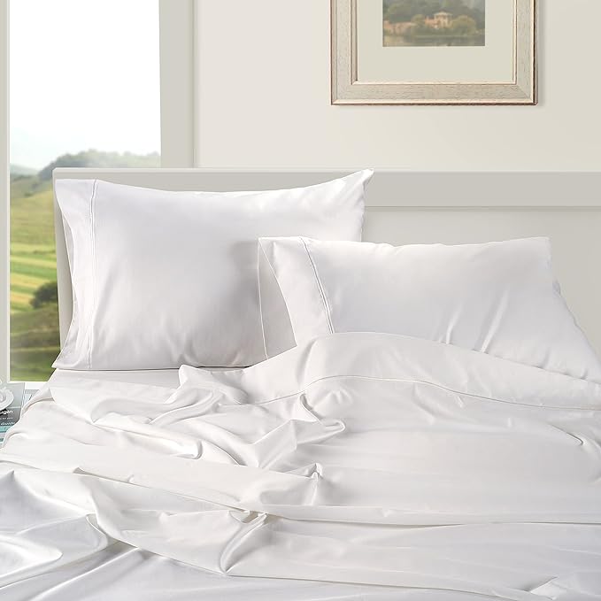 LANE LINEN 100% Egyptian Cotton Sheets Queen Size - 1000 Thread Count White Bed Sheets for Queen Size Bed, Long Staple Cotton Bedding Sheets, Sateen Weave, Luxury Hotel Sheets, Fits upto 17" Mattress - LeafyLoom