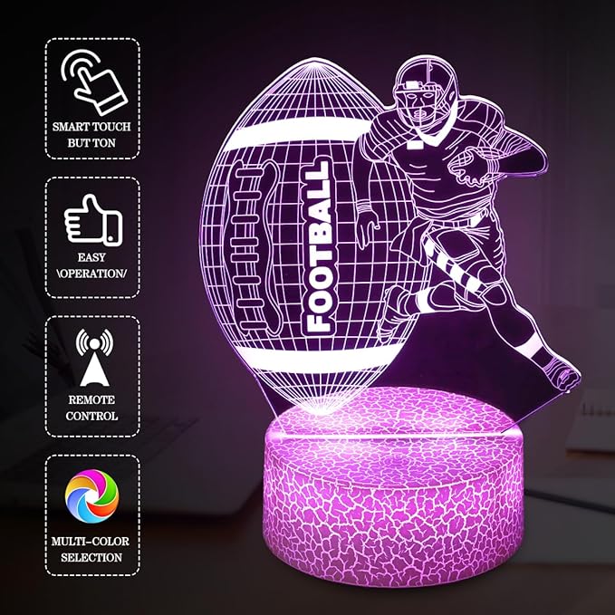 Football Night Light,Football Gifts for Boy, 3D Football Lamp,Kids Bedside Lamp,16 Color Change Decor Lamp with Remote & Smart Touch, Gifts for Christmas Birthday Boys Men Girls - LeafyLoom