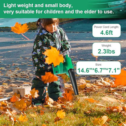 Corded Electric Leaf Blower,2 in 1 Small Handheld Lightweight Sweeper/Vacuum,110V 400W Portbale Blower for Leaf/Snow/Dust Blowing (Green) - LeafyLoom