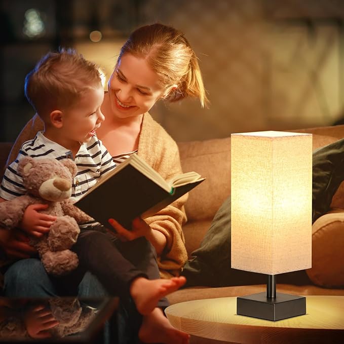 aooshine Beige Small Table Lamp for Bedroom, Minimalist Night Stand Light Lamp for Nightstand, Desk Reading Lamp for Kids Room - LeafyLoom