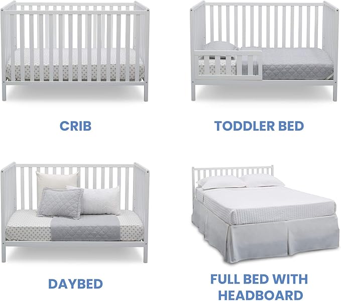 Delta Children Heartland 4-in-1 Convertible Crib, Bianca White + Delta Children Twinkle Galaxy Dual Sided Recycled Fiber Core Crib and Toddler Mattress (Bundle) - LeafyLoom