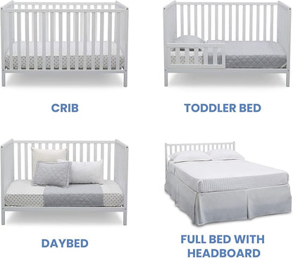 Delta Children Heartland 4-in-1 Convertible Crib, Bianca White + Delta Children Twinkle Galaxy Dual Sided Recycled Fiber Core Crib and Toddler Mattress (Bundle) - LeafyLoom