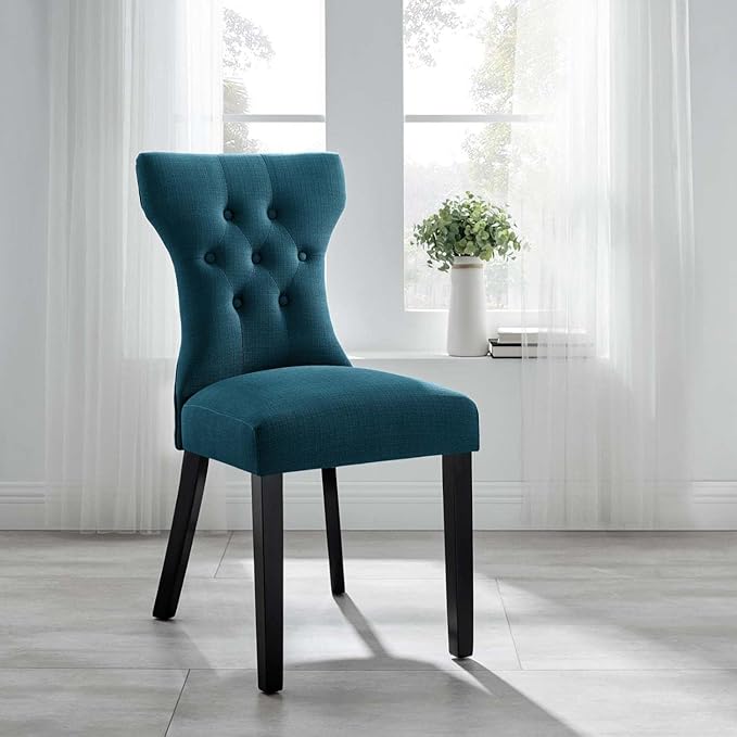 Modway Silhouette Modern Tufted Upholstered Fabric Parsons Kitchen Room, One Dining Chair, Azure - LeafyLoom