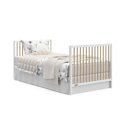 Graco Teddi 4-in-1 Convertible Mini Crib with Bonus Water-Resistant Mattress (White with Driftwood) – GREENGUARD Gold Certified, 2.75-Inch Mattress Included, Convenient Size, Easy 30-Minute Assembly - LeafyLoom