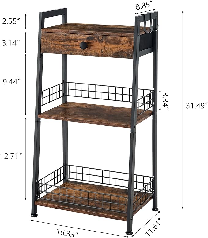 3-Tier Bathroom Ladder Shelf, Bathroom Floor Storage Organizer Shelf with Drawer, Small Freestanding Tower Shelf for Living Room, Bathroom, Bedroom - LeafyLoom