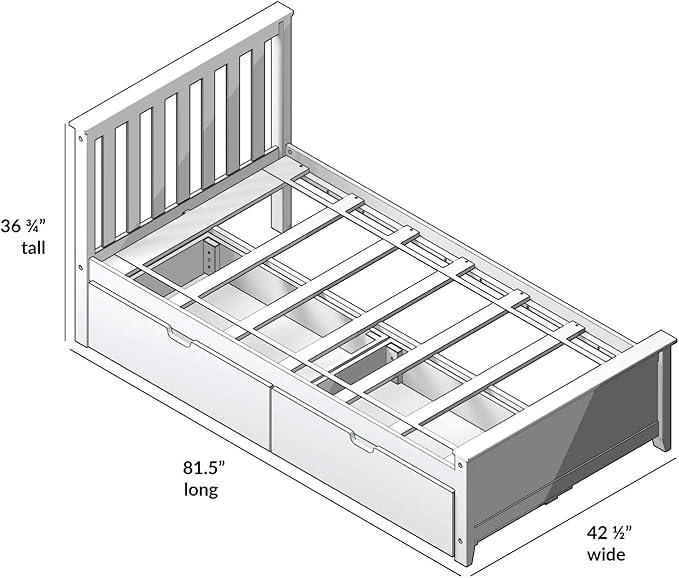 Max & Lily Twin Bed, Bed Frame with Headboard For Kids with Storage Drawers, Slatted, Natural - LeafyLoom