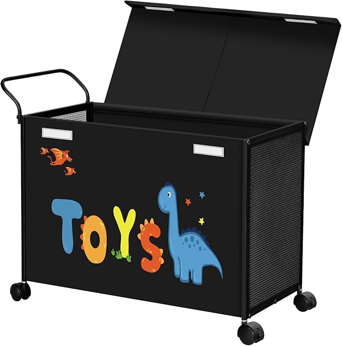 SWTYMIKI Toy Box Toy Storage - 72L Kids Toy Organizer with Wheels Toy Chest Storage Bins with Lids, Toy Boxes for Girls Boys, Stuffed Animals, Clothes, Bedroom, Living Room （Black - LeafyLoom