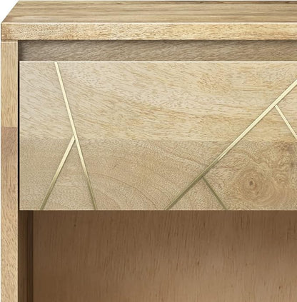 SIMPLIHOME Jager SOLID MANGO WOOD 22 Inch Wide Mid Century and Contemporary Style Bedside Nightstand Table in Natural, for The Living Room and Bedroom - LeafyLoom