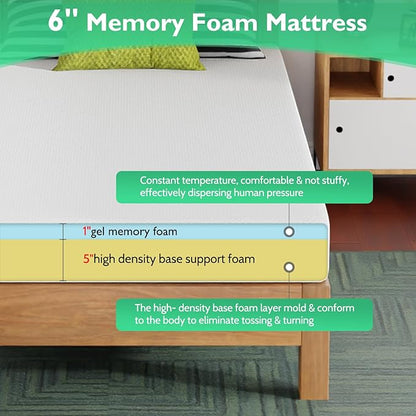 FDW Twin XL Mattress 6 inch Gel Memory Foam Mattress Medium Firm Mattresses for Cool Sleep Relieving Pressure Relief CertiPUR-US Certified Mattress in a Box - LeafyLoom