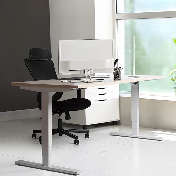 Standing desk bamboo top 72x30, electric. Adjustable height large stand up motorized ergonomic raised computer desk for home office - LeafyLoom