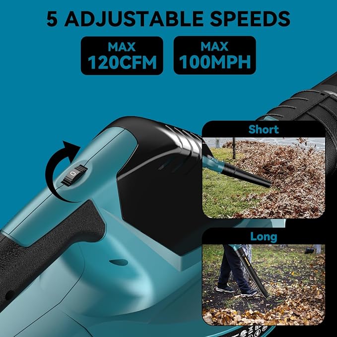 Cordless Leaf Blower for Makita 18V Battery,Handheld Electric Jobsite Air Blower,5 Variable Speed Up to 100MPH,120 CFM Powerful for Lawn Care,Snow Blow,Yard Clean(Battery Not Included) - LeafyLoom