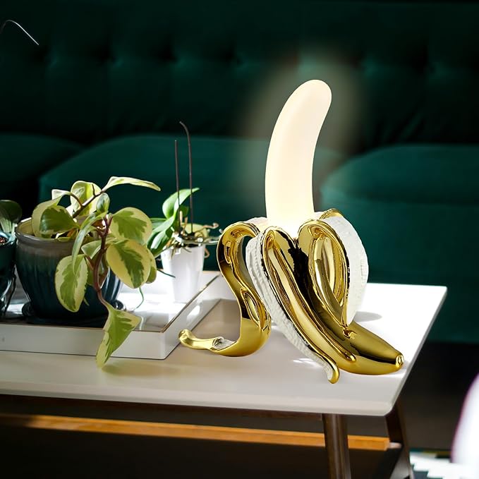 Modern Banana Table Lamp, Desk Lamp,Led Night Light Plating Resin Banana Lighting Fixture for Living Room, Bedroom,Home Office,Kids Room (Standing-Plated) - LeafyLoom