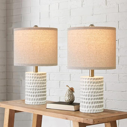 PORTRES 18.25" Modern Accent Ceramic Table Lamp Set of 2 for Bedroom White Desk Decor Bedside Lamps for Living Room Study Room Office Dorm Farmhouse Nightstand Lamp End Table Lamps - LeafyLoom