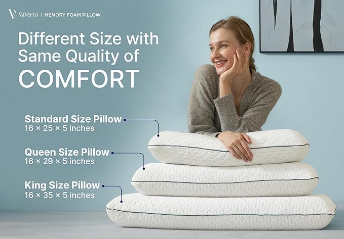 Gel Memory Foam Pillow -Standard Size - Ventilated, Premium Bed Pillows with Viscose Made from Bamboo Pillow Cover, Cooling, Contoured Support, Orthopedic Sleeping - LeafyLoom