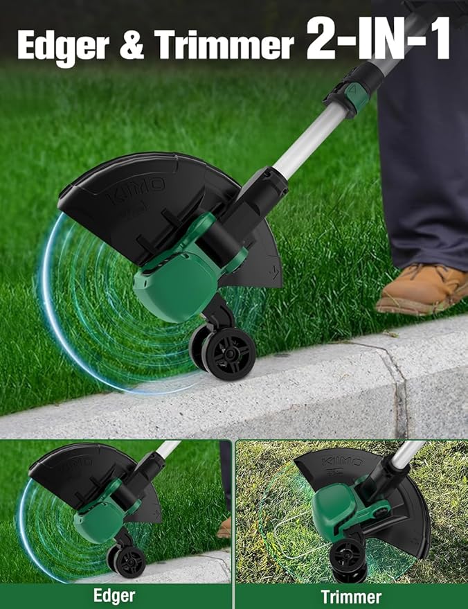 KIMO 4-in-1 Cordless Leaf Blower/Vacuum & String Trimmer/Weed Edger Combo Kit w/2x2.0 Battery & 10Pcs Spool Line, Variable Speed Trigger for Blowing/Vaccuming/Dusting/Clearing/Lawn Edging/Gardening - LeafyLoom