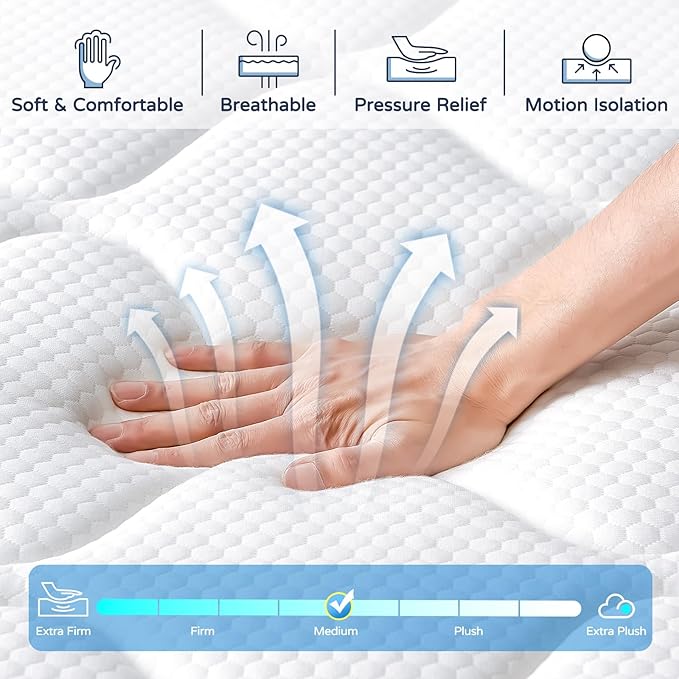 King Mattress 12 Inch, King Size Hybrid Mattresses in a Box, Memory Foam King Mattress Made of Individually Pocketed Springs for Support and Pressure Relief, Medium Firm - LeafyLoom