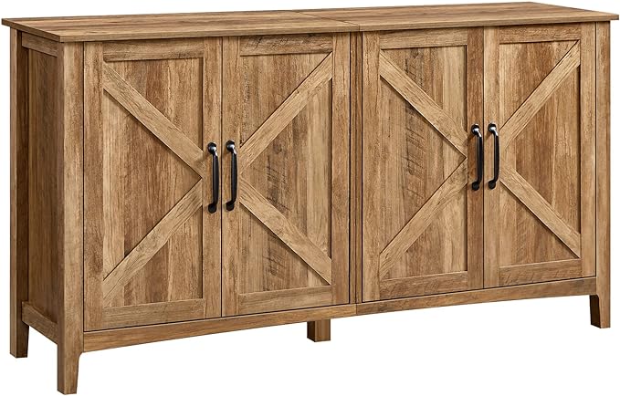 VASAGLE Buffet Storage Cabinet, 15.7" D x 59" W x 31.5" H Credenza Sideboard Table, Kitchen Cupboard with Adjustable Shelves for Living Room, Dining Room, Entryway, Rustic Walnut ULSC381T41 - LeafyLoom