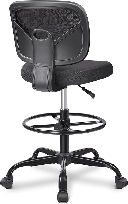 Primy Office Drafting Chair Armless, Tall Office Desk Chair Adjustable Height and Footring, Mid-back Ergonomic Standing Desk Chair Mesh Rolling Tall Chair for Art Room, Office or Home(Black) - LeafyLoom