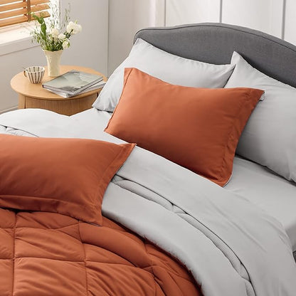 Bedsure Burnt Orange Twin XL Comforter Set - 5 Pieces Reversible Twin XL Bed in a Bag Twin XL Bed Set with Comforters, Sheets, Pillowcase & Sham, Twin XL Bedding Sets - LeafyLoom