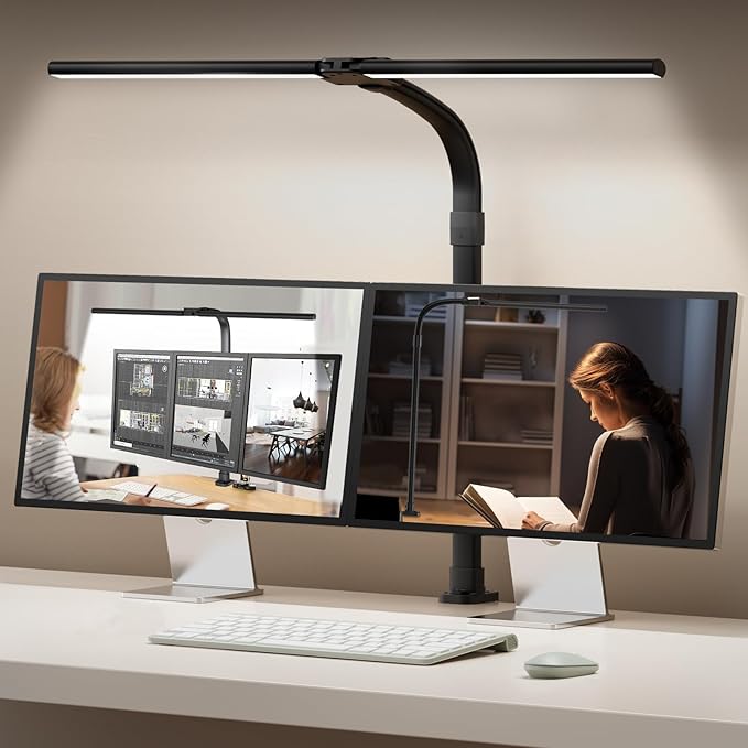 Desk Lamp for Home Office, 24W LED Desk Lamp with Clamp - 25 Lighting Modes Dimming Workbench Light with Flexible Gooseneck, Eye Protection Modern Desk Lamp for Reading Study Monitor Drafting - LeafyLoom