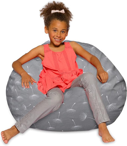 Posh Creations Bean Bag Chair for Kids, Teens, and Adults Includes Removable and Machine Washable Cover, Canvas White Dandelions on Gray, 38in - Large - LeafyLoom