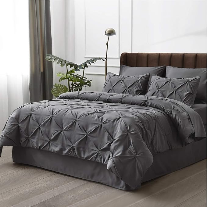 Bedsure Full Size Comforter Sets - Bedding Sets Full 7 Pieces, Bed in a Bag Dark Grey Bed Sets with Comforter, Sheets, Pillowcases & Shams, Adult & Kids Bedding - LeafyLoom