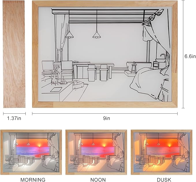 Decorative Lamp on Desk, Warm Seaside Design Desktop Illustration Light, USB Low Power Desk Lamp with Morning/Afternoon/Sunset 3 Modes - LeafyLoom