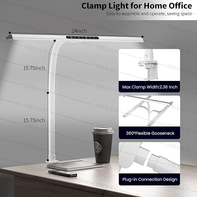 2-in-1 Desk Lamp with RGB Backlight,Architect Desk Lamps for Home Office,24W Tall Desk Lamp with Clamp,60"Timer,25 Lighting Modes,Eye Protection Swing Arm Lamp for Home/Office/Gaming/Study - LeafyLoom