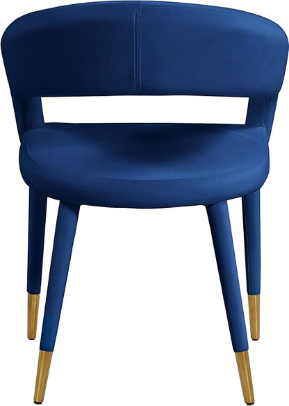 Meridian Furniture Destiny Collection Modern | Contemporary Velvet Upholstered Rounded Back Dining Chair, 23" W x 23" D x 31.5" H, Navy - LeafyLoom