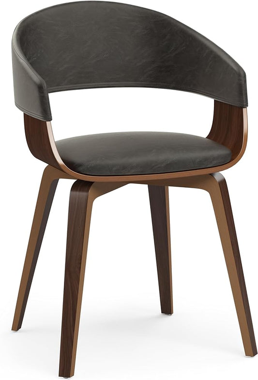 SIMPLIHOME Lowell 17 Inch Mid Century Modern Bentwood Dining Chair in Distressed Brown Vegan Faux Leather, for The Dining Room - LeafyLoom