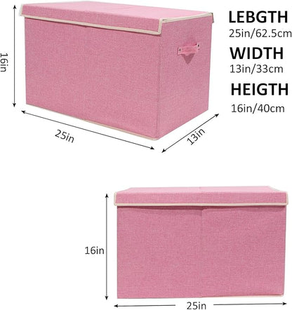 popoly Large Toy Box Chest Storage with Flip-Top Lid, Collapsible Kids Storage Boxes Container Bins for Childrens Toys, Playroom Organizers, 25"x13" x16" (Linen Pink) - LeafyLoom