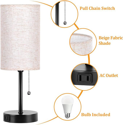 Dott Arts Table Lamp for Bedroom, 3-Color Bedside Lamps with Pull Chain, Bedroom Table Lamps for Nightstand,Small Lamp for Living Room, Bulb Included - LeafyLoom