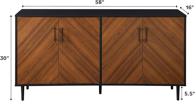 Walker Edison Fehr Modern 4 Door Bookmatch Buffet, 58 Inch, Ash Brown - LeafyLoom