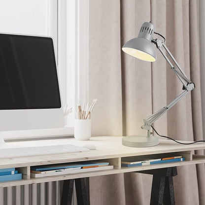 Globe Electric 56106 28" Spring Balanced Arm Desk Lamp, Matte Gray, On-Off Rotary Switch on Shade, Interchangeable Base and Clamp Arm Design, Home Décor, Desk Lamps for Home Office, Home Décor - LeafyLoom