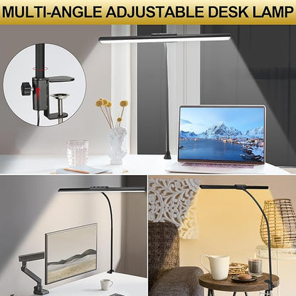 LED Desk Lamps for Home Office Eye-Caring Desk lamp with Clamp Architect Lamp with Touch Control and Adatper 3 Colors 10 Brightness Adjustable Gooseneck Clip on Lights for Desk and Table - LeafyLoom