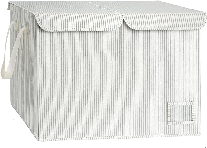 StorageWorks Toy Storage Organizer with Flip-Top Lids, Large Toy Chest for Living Room, Nursery Room, Playroom, Large Toy Bins for Toddlers, Gray and White Stripes, 24 ¾"L x 13" W x 16" H - LeafyLoom