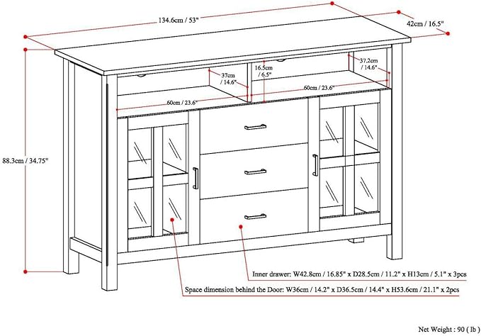 SIMPLIHOME Kitchener SOLID WOOD Universal TV Media Stand, 53 inch Wide, Contemporary, Living Room Entertainment Center with Storage, for Flat Screen TVs up to 60 inches in Hickory Brown - LeafyLoom