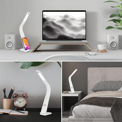 LED Desk Lamp with USB Charging Port, 10W wireless charger, Stepless dimmable, Natural Lights, Desk Lights for Home Office, Office Desk Lamp Eye Caring Reading Light, Gesture Control Table Lamp - LeafyLoom