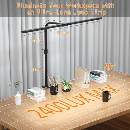 LED Desk Lamp for Home Office- 24W Double Head Desk Light with clamp, 5 Lighting Modes, 11 Brightness Levels, Adjustable Gooseneck Lamp with Timer- Black - LeafyLoom