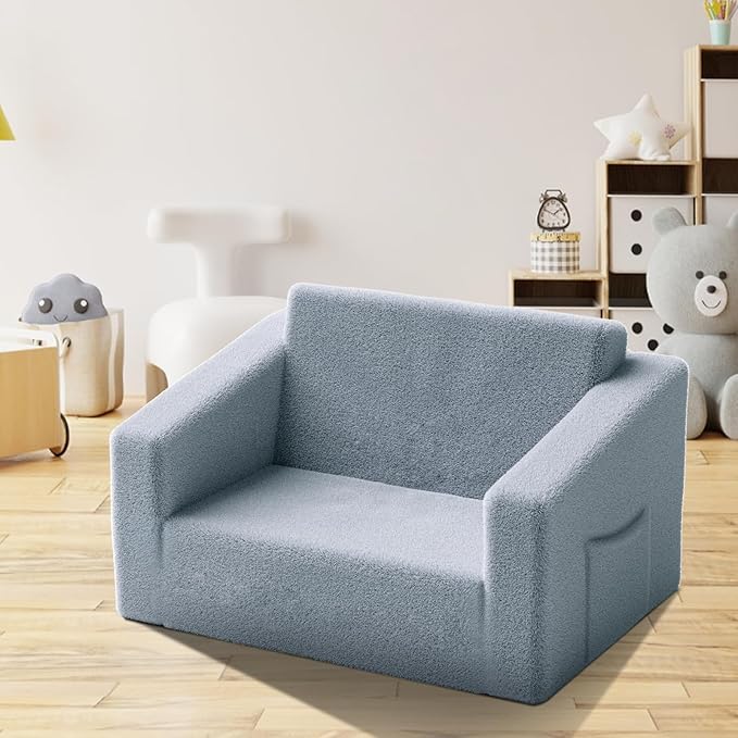 Kids Couch,2-in-1 Toddler Chairs for Boys,Kids Sofa with Storage,Comfortable Kids Sofa Bed,Fun Kids Lounge Chair,Toddler Furniture,Kids Playroom,Children'S Gifts (Grey) - LeafyLoom