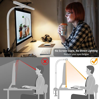 EppieBasic LED Desk Lamp, 24W Architect Clamp Task Table Lamp, Office Desk Lamp Super Bright Extra Wide Area Drafting Work Light,6 Color Modes and Stepless Dimming for Workbench, Reading, Monitor - LeafyLoom